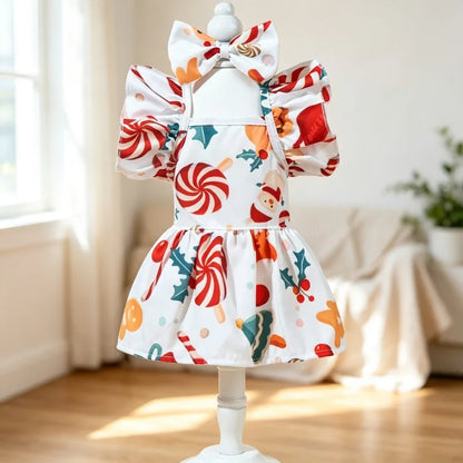 Christmas Snowflake Pet Dress – Ruffle Bow Princess Outfit for Dogs & Cats