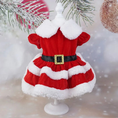 Cute Santa Christmas Pet Dress – Warm Holiday Costume