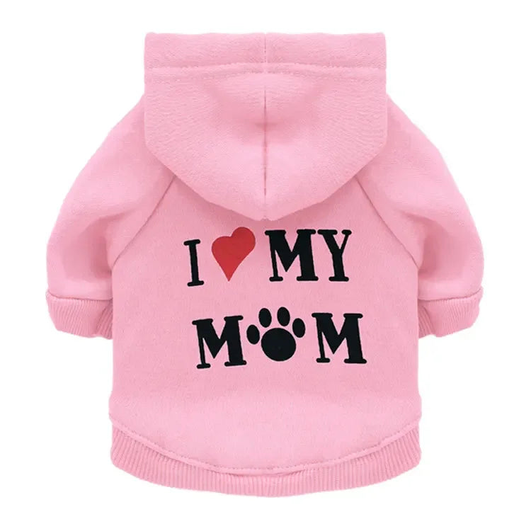 Mommy Print Fleece Pet Hoodie – Thick Warm Coat for Dogs & Cats