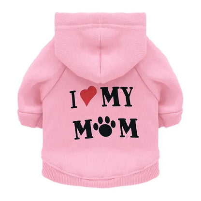 Mommy Print Fleece Pet Hoodie – Thick Warm Coat for Dogs & Cats