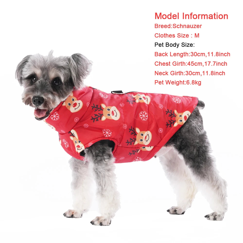 Winter Christmas Pet Jacket – Warm Zipper Coat with D-Ring