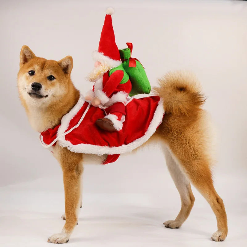 Funny Riding Santa Dog Costume – Christmas Holiday Outfit