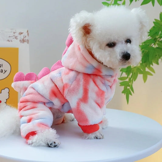Dinosaur Flannel Pet Hoodie – Thick Warm Winter Costume for Dogs & Cats