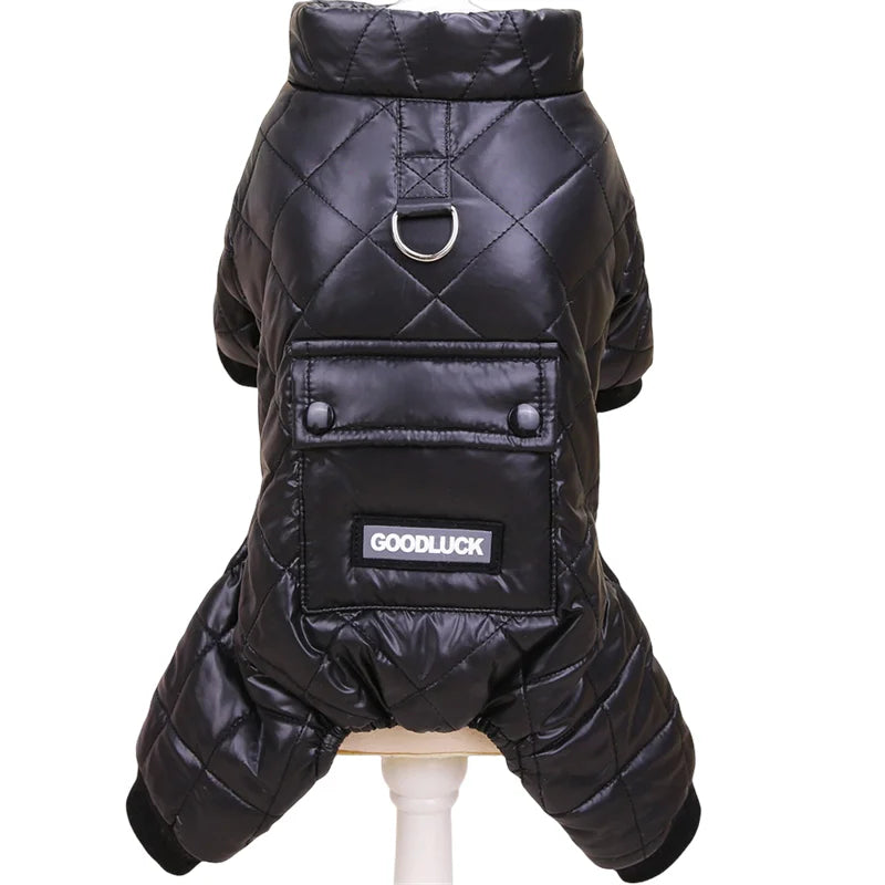 Thickened Waterproof Dog Winter Jumpsuit – Warm Hooded Coat for Small & Medium Dogs