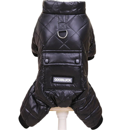Thickened Waterproof Dog Winter Jumpsuit – Warm Hooded Coat for Small & Medium Dogs