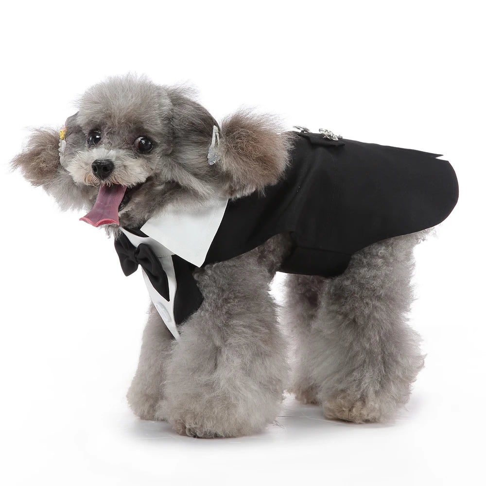 Formal Pet Tuxedo with Bow Tie – Wedding & Party Suit for Dogs & Cats