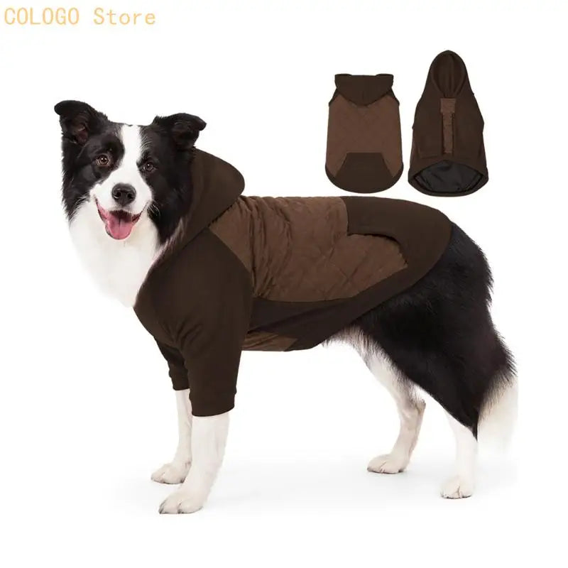 Quilted Fleece Dog Hoodie Coat – Padded Front-Sleeve Jacket for Outdoor Walks