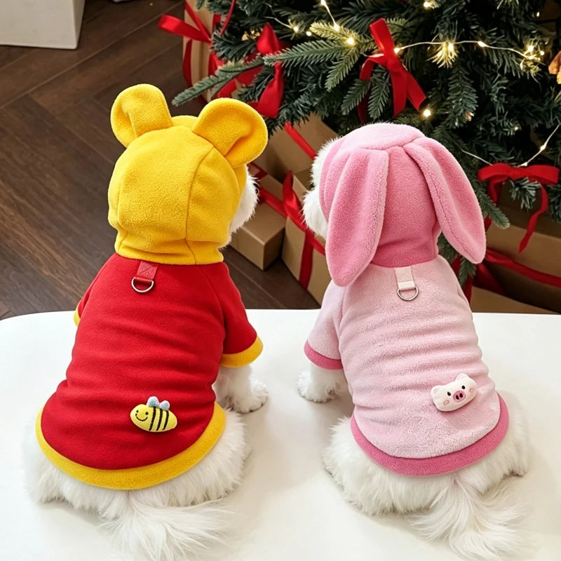 Cartoon Fleece Pet Hoodie – Warm Winter Clothes for Dogs & Cats