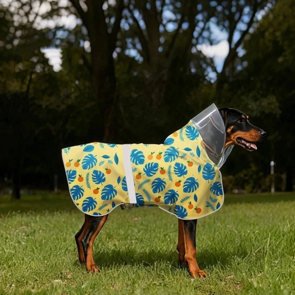 Fruit Print Reflective Dog Raincoat – Waterproof Adjustable Hooded Rain Cloak