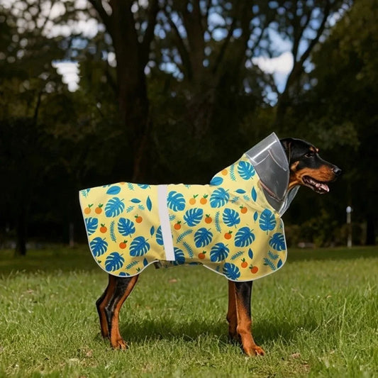 Fruit Print Reflective Dog Raincoat – Waterproof Adjustable Hooded Rain Cloak