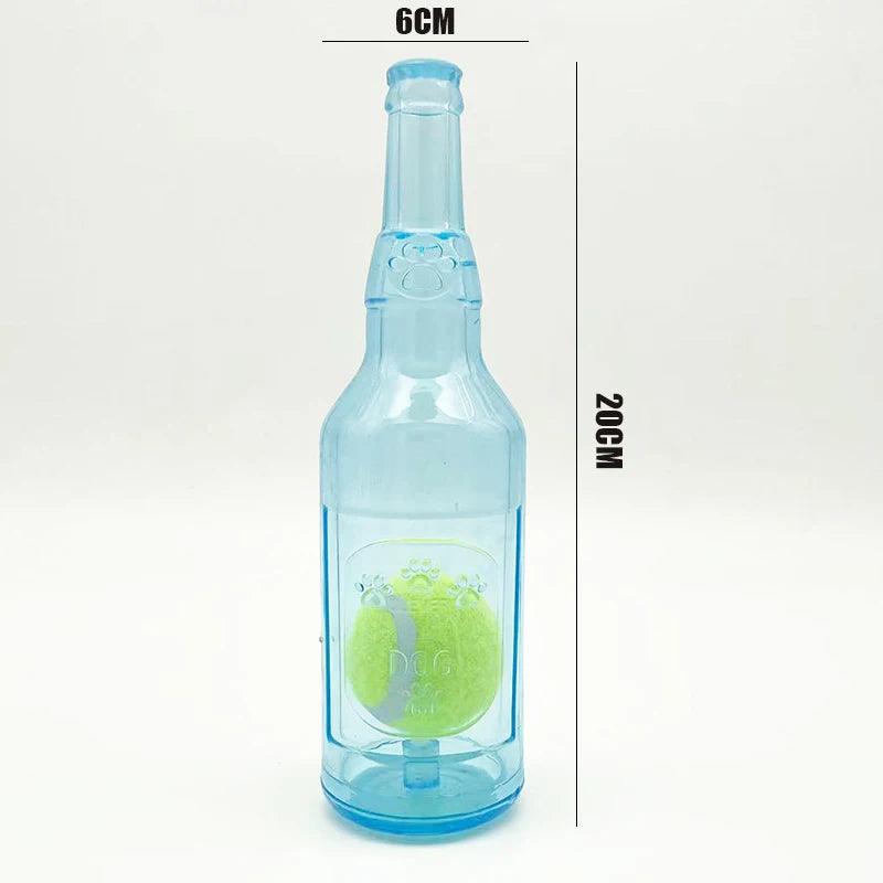 Beer Bottle Dog Chew Toy with Tennis Ball – Squeaky Interactive Dental Toy