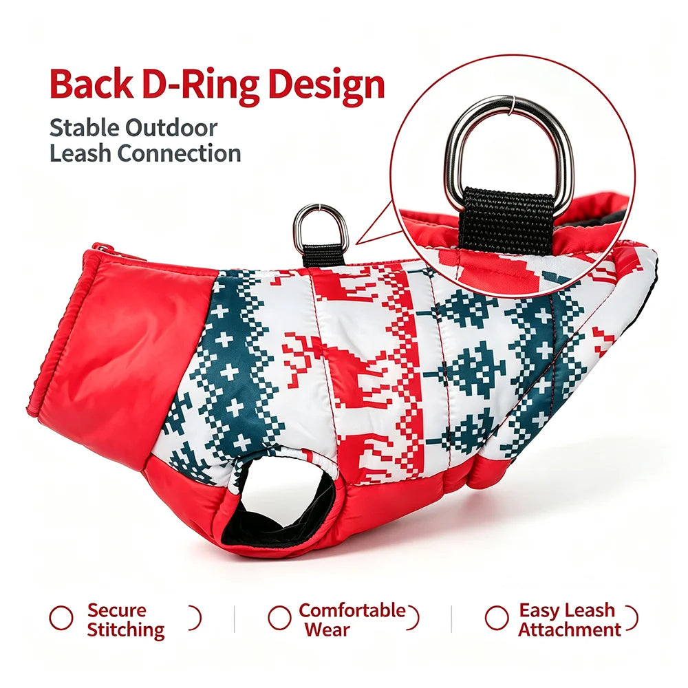 Winter Christmas Pet Jacket – Warm Zipper Coat with D-Ring