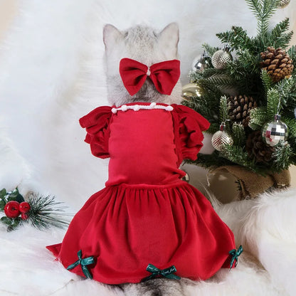 Christmas Plaid Pet Dress – Classic Holiday Party Outfit for Dogs & Cats