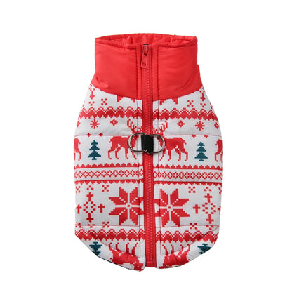 Christmas Print Pet Jacket – Winter Coat with D-Ring for Dogs & Cats