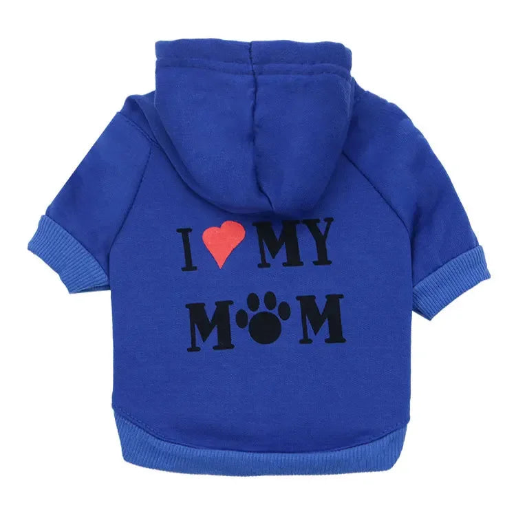 Mommy Print Fleece Pet Hoodie – Thick Warm Coat for Dogs & Cats