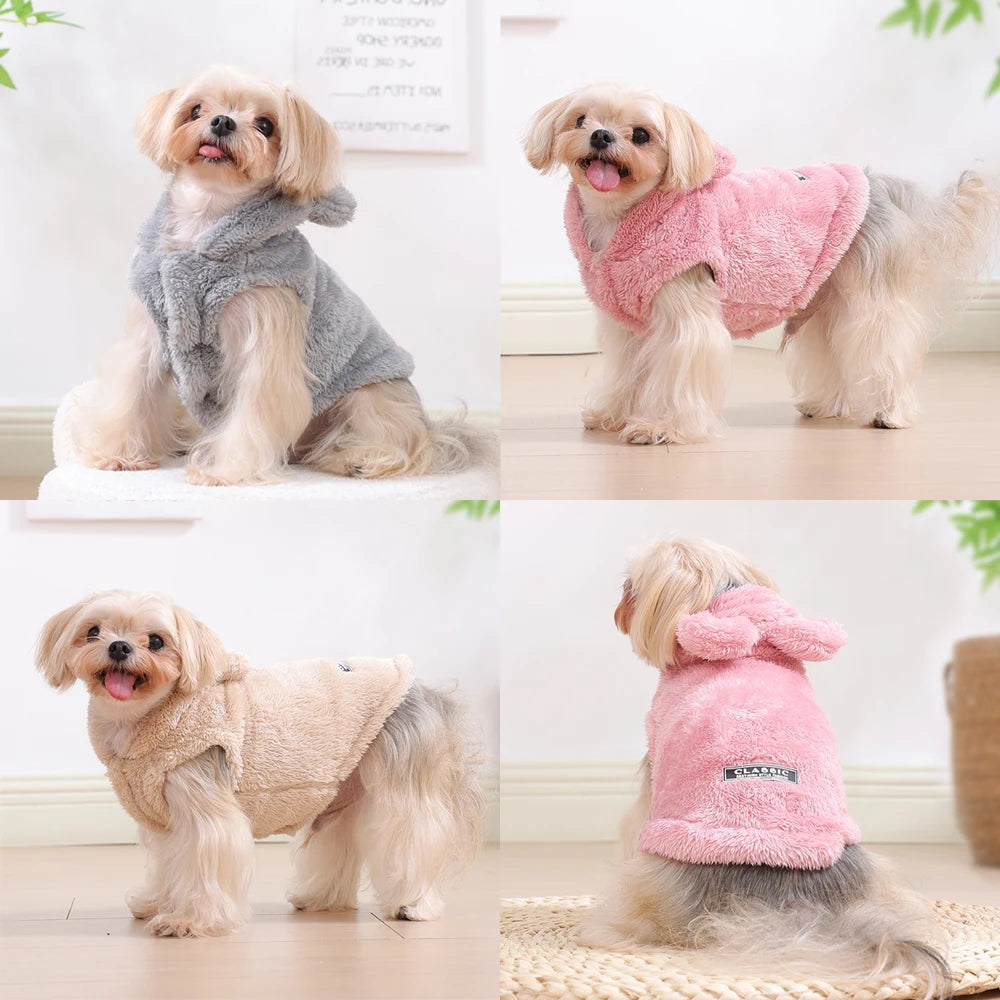 Rabbit Ear Fleece Pet Hoodie – Soft Plush Winter Coat for Dogs & Cats