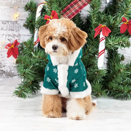 Snowflake Christmas Pet Hoodie – Thickened Plush Winter Coat for Dogs & Cats