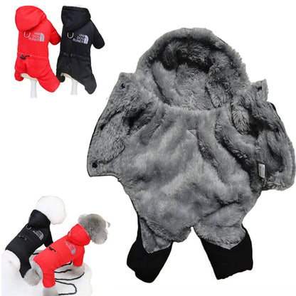 Thickened Waterproof Dog Winter Jumpsuit – Warm Hooded Coat for Small & Medium Dogs