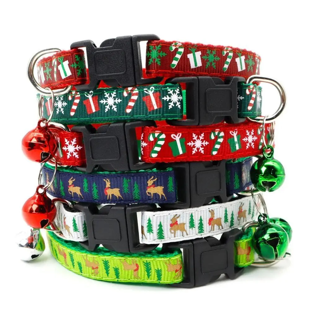 Christmas Cat Collar with Bell – Adjustable Snowflake & Reindeer Pet Collar