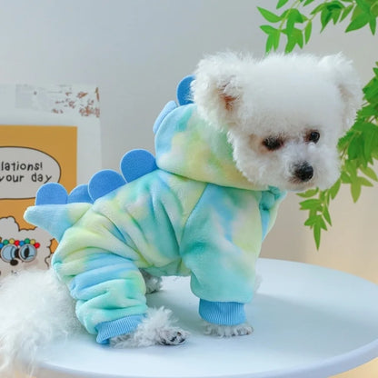 Dinosaur Flannel Pet Hoodie – Thick Warm Winter Costume for Dogs & Cats
