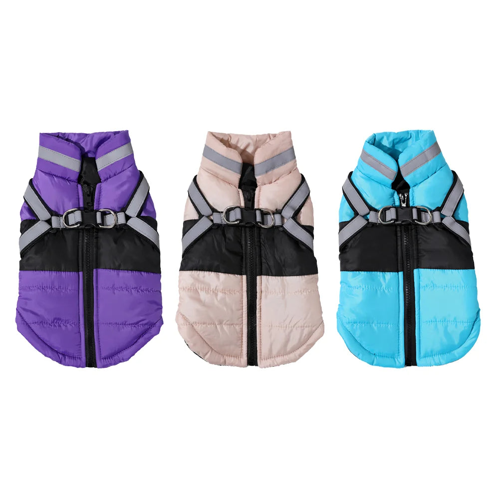 Reflective Padded Pet Winter Coat – Windproof Jacket with Harness for Dogs & Cats