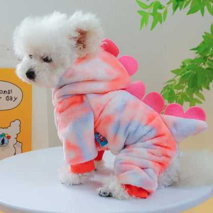 Dinosaur Flannel Pet Hoodie – Thick Warm Winter Costume for Dogs & Cats