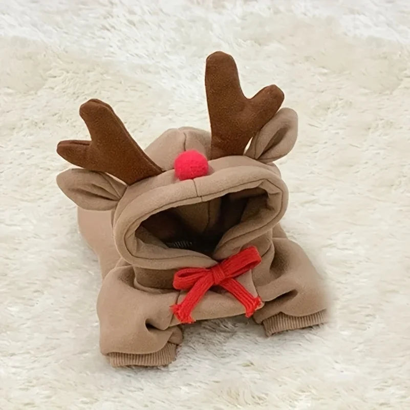 Christmas Reindeer Pet Sweater – Hooded Antler Costume for Dogs & Cats