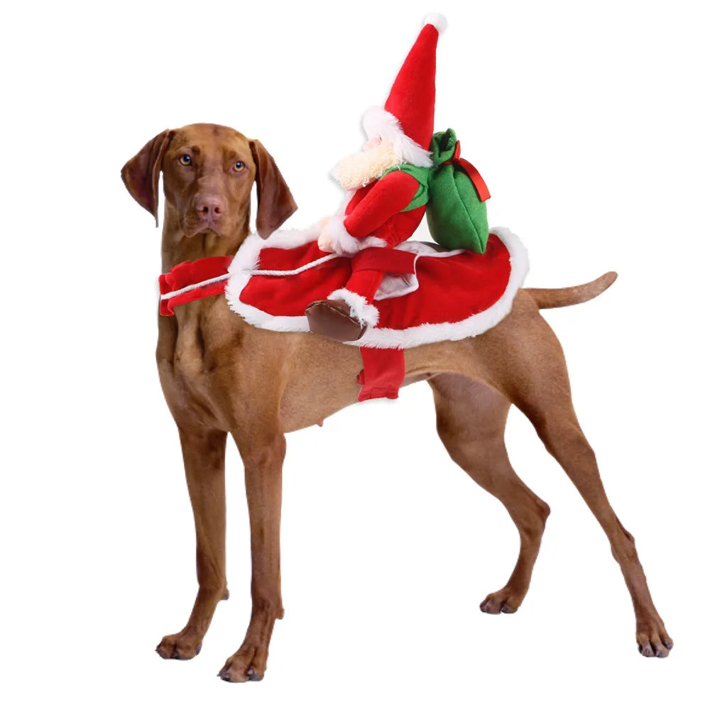 Funny Riding Santa Dog Costume – Christmas Holiday Outfit