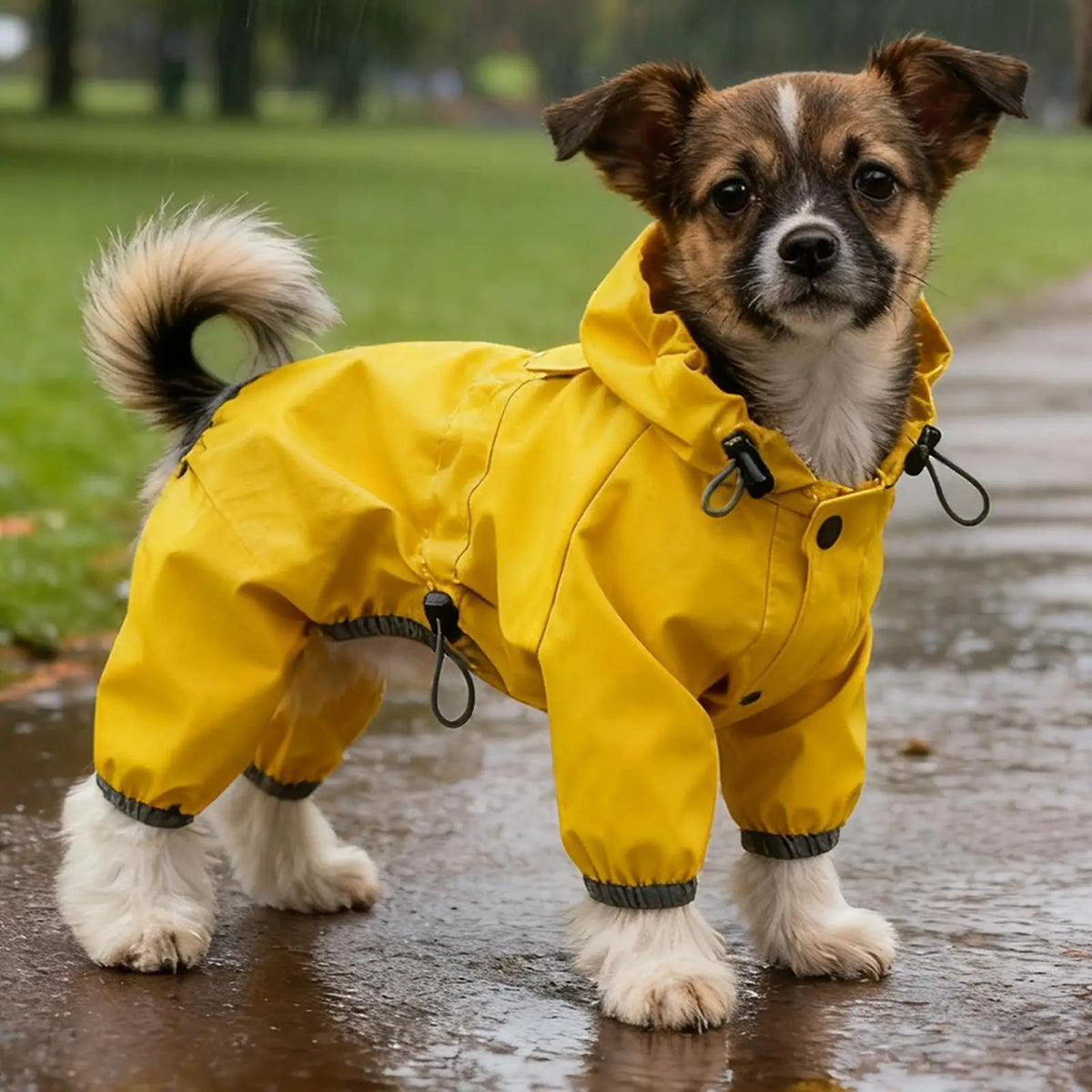 High-Visibility Waterproof Dog Raincoat – Adjustable Hooded Rain Jacket