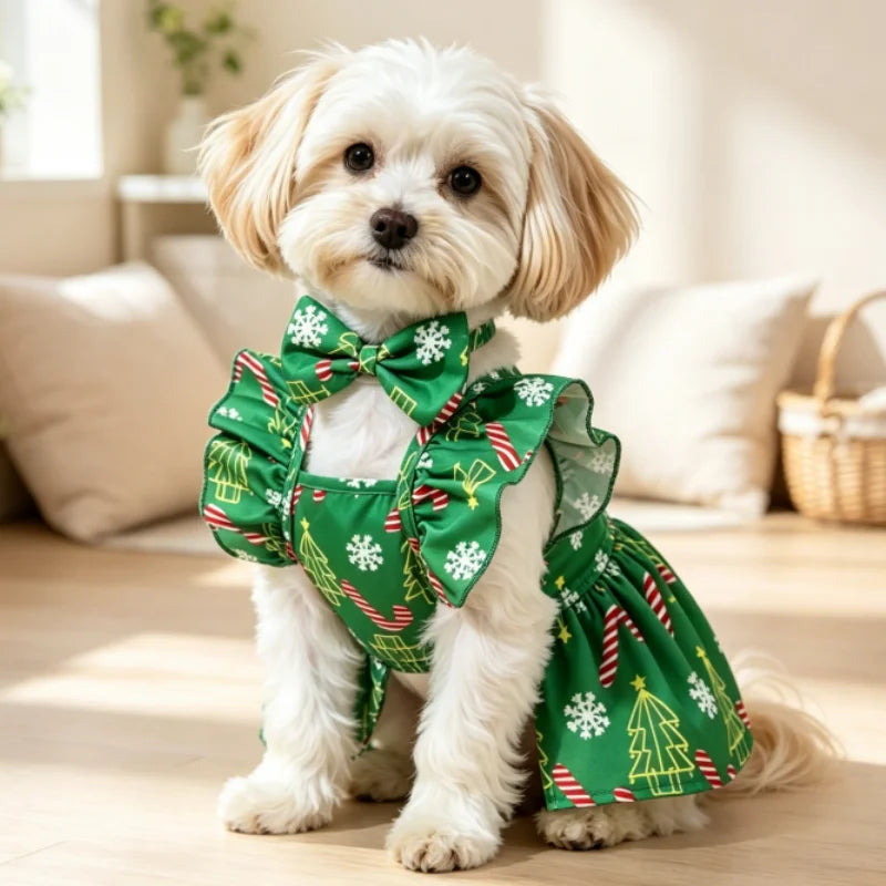 Christmas Snowflake Pet Dress – Ruffle Bow Princess Outfit for Dogs & Cats