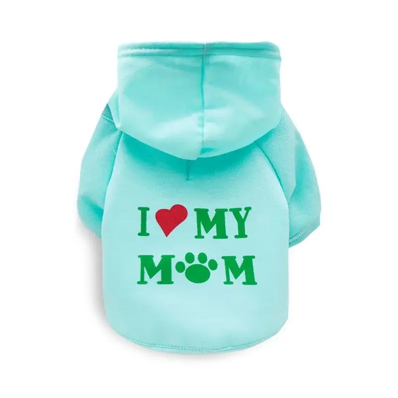 Mommy Print Fleece Pet Hoodie – Thick Warm Coat for Dogs & Cats