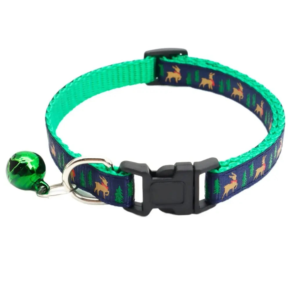 Christmas Cat Collar with Bell – Adjustable Snowflake & Reindeer Pet Collar