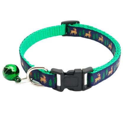Christmas Cat Collar with Bell – Adjustable Snowflake & Reindeer Pet Collar