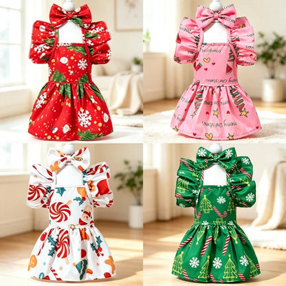 Christmas Snowflake Pet Dress – Ruffle Bow Princess Outfit for Dogs & Cats