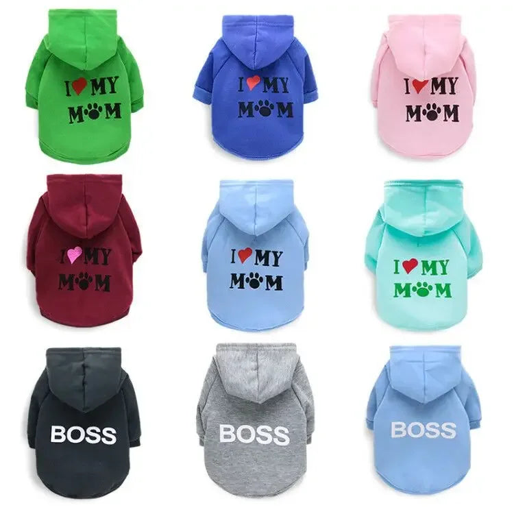 Mommy Print Fleece Pet Hoodie – Thick Warm Coat for Dogs & Cats