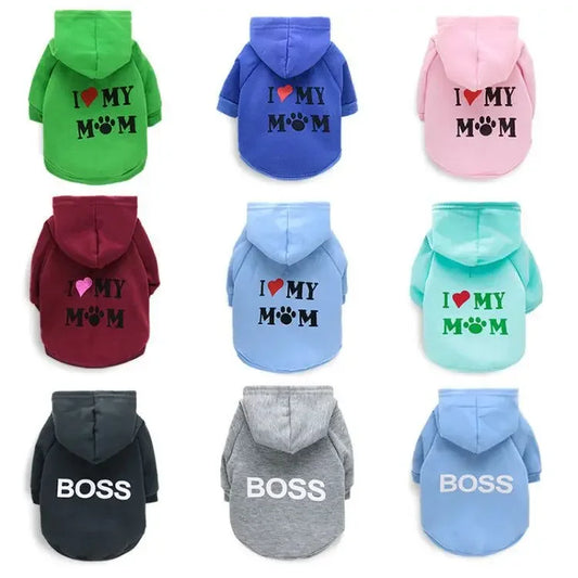 Mommy Print Fleece Pet Hoodie – Thick Warm Coat for Dogs & Cats