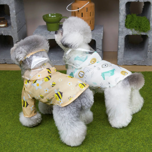 Cartoon Print Pet Rain Jacket – Waterproof Windproof Hooded Coat for Dogs & Cats