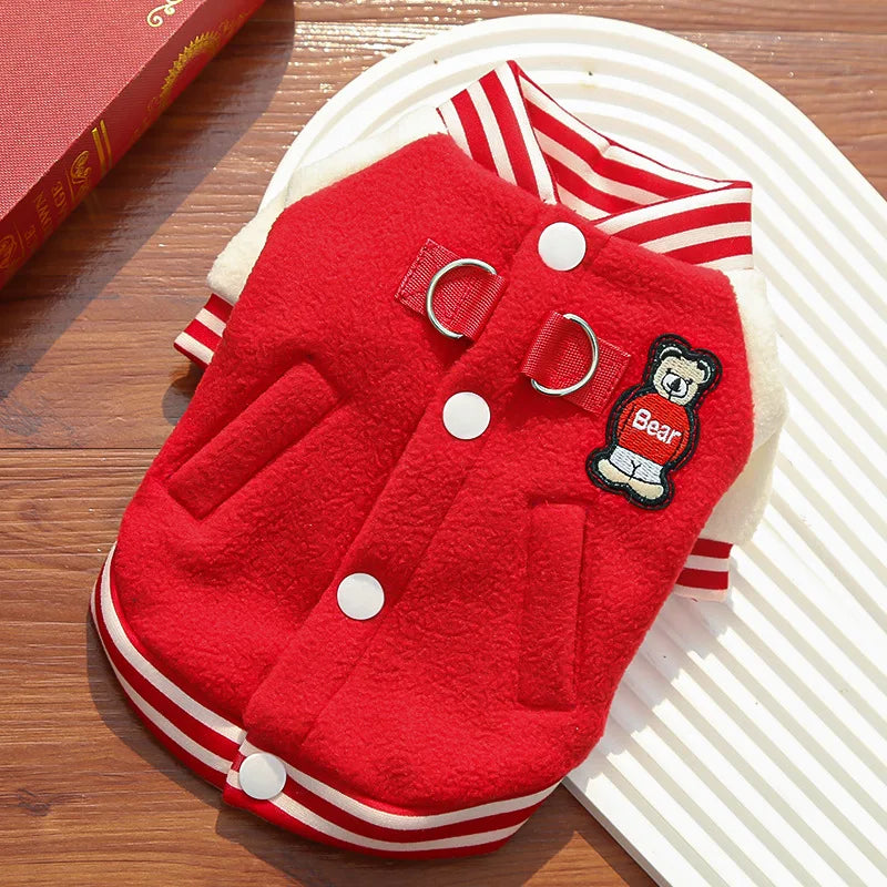 Bear Baseball Pet Jacket – Cozy Sporty Winter Coat for Dogs & Cats