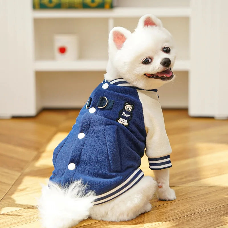 Bear Baseball Pet Jacket – Cozy Sporty Winter Coat for Dogs & Cats