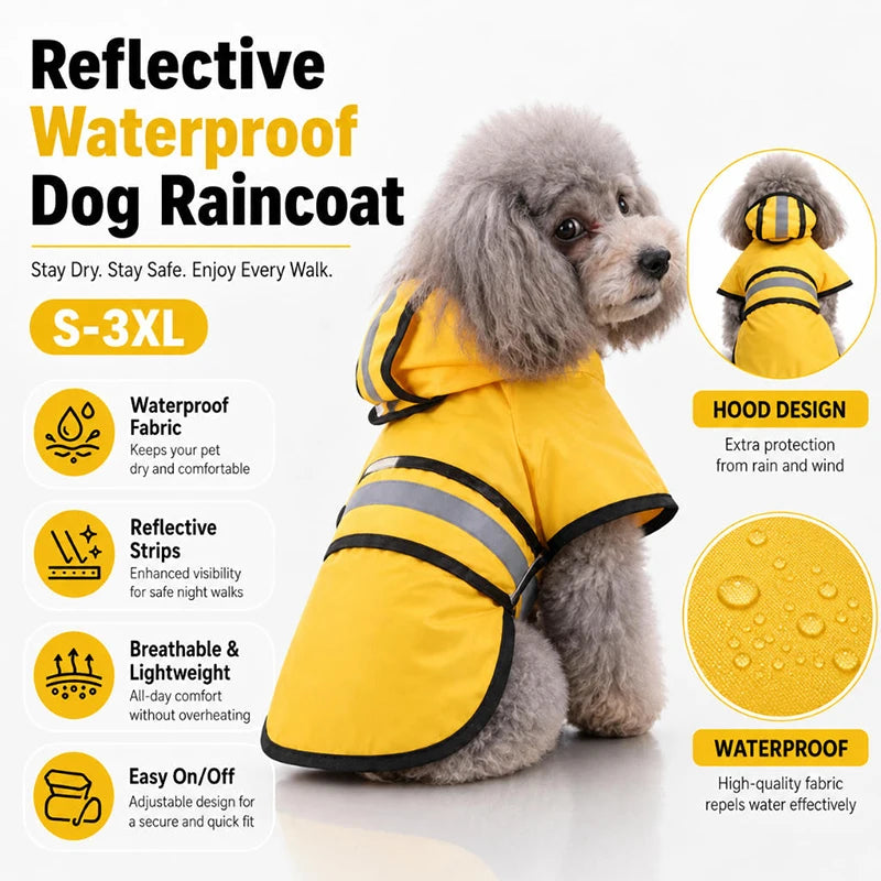 Striped Hooded Dog Rain Cape – Reflective Waterproof Outdoor Raincoat