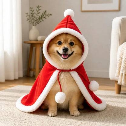 Plush Christmas Pet Cape – Adjustable Red Holiday Cloak for Dogs & Cats