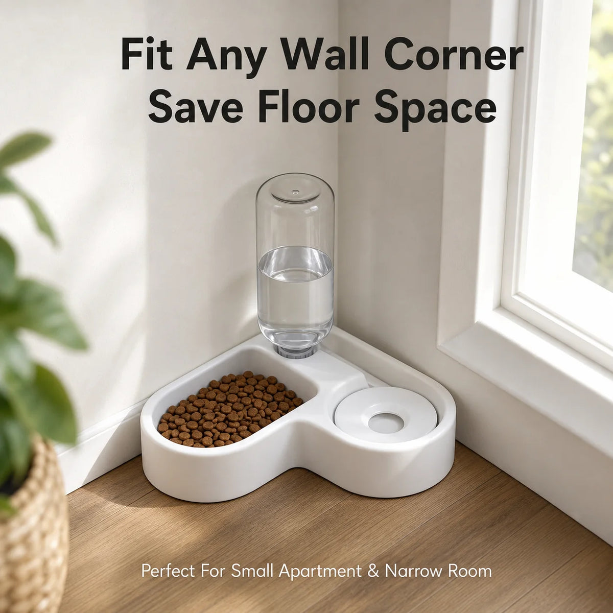 2-in-1 Gravity Pet Feeder & Water Dispenser – Space-Saving Corner Bowl