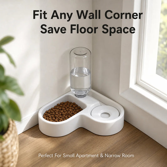 2-in-1 Gravity Pet Feeder & Water Dispenser – Space-Saving Corner Bowl