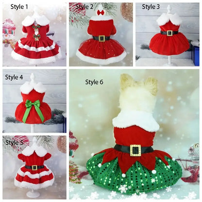 Cute Santa Christmas Pet Dress – Warm Holiday Costume