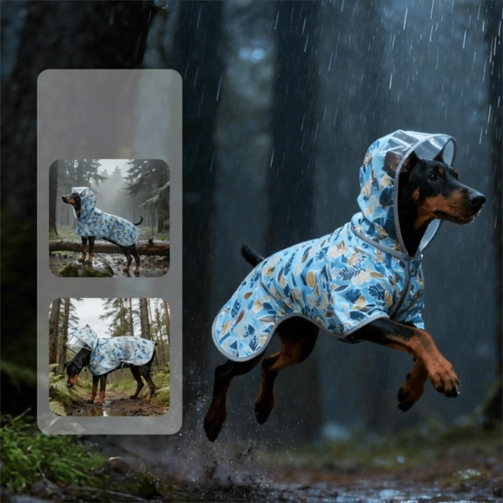 Fruit Print Reflective Dog Raincoat – Waterproof Adjustable Hooded Rain Cloak