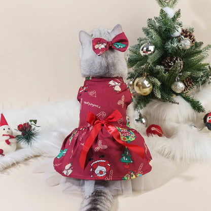 Christmas Plaid Pet Dress – Classic Holiday Party Outfit for Dogs & Cats
