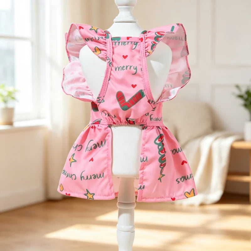 Christmas Snowflake Pet Dress – Ruffle Bow Princess Outfit for Dogs & Cats