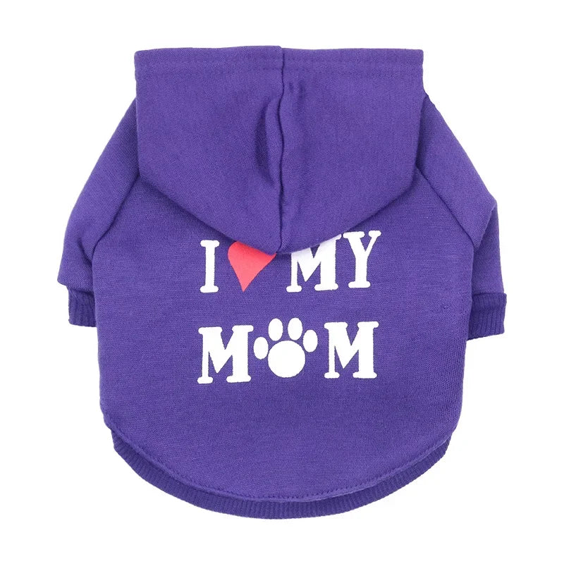 Mommy Print Fleece Pet Hoodie – Thick Warm Coat for Dogs & Cats