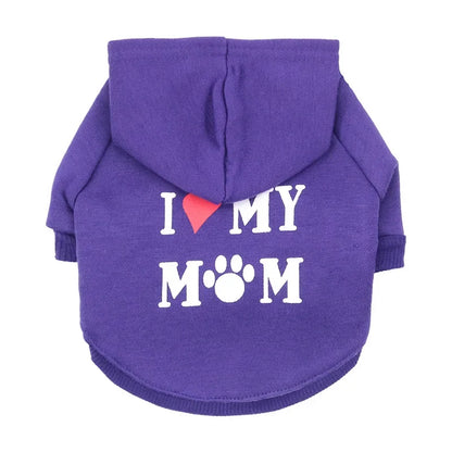Mommy Print Fleece Pet Hoodie – Thick Warm Coat for Dogs & Cats