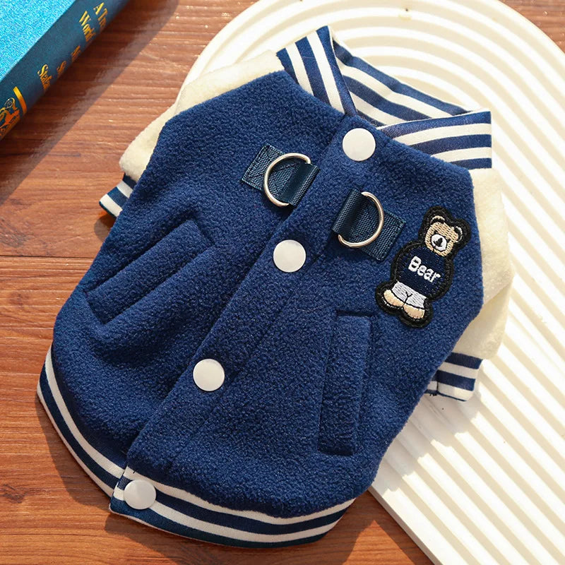 Bear Baseball Pet Jacket – Cozy Sporty Winter Coat for Dogs & Cats